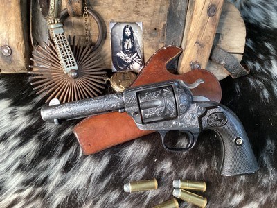 1905 Colt SAA Bisley, 4 3/4” .45 Colt , Engraved W/ Holster. Trade’s Welcome. - Image 10 of 21