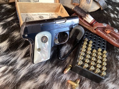 1915 Mfg. Colt Pocket Hammerless model 1908, Mother of Pearl Grips W/Box, .25 acp. Trades Welcome - Image 15 of 19