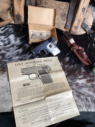 1915 Mfg. Colt Pocket Hammerless model 1908, Mother of Pearl Grips W/Box, .25 acp. Trades Welcome - Image 6 of 19