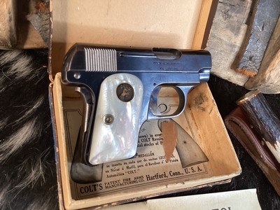 1915 Mfg. Colt Pocket Hammerless model 1908, Mother of Pearl Grips W/Box, .25 acp. Trades Welcome - Image 11 of 19