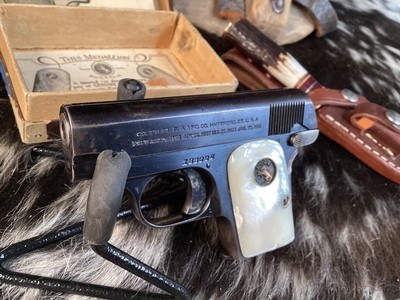 1915 Mfg. Colt Pocket Hammerless model 1908, Mother of Pearl Grips W/Box, .25 acp. Trades Welcome - Image 8 of 19