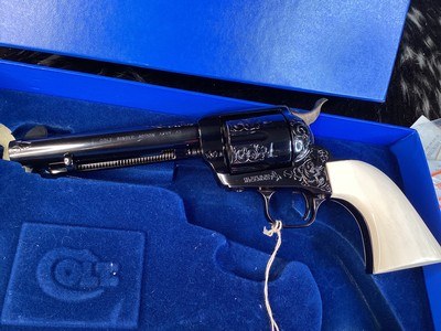 Colt SAA Factory “A” Engraved, One Piece Ivory Grips, .45 Colt Custom Shop, 5.5”,Boxed & Unfired, Trades Welcome - Image 5 of 19