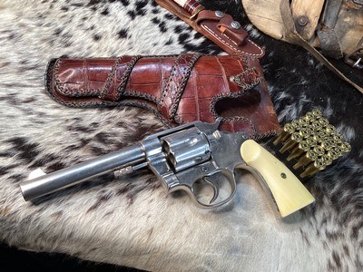 Colt 1909 New Service US Army DA Revolver, .45 Colt , Nickle , Ivory Grips, Period Western Holster,Gorgeous. Trades Welcome - Image 6 of 24
