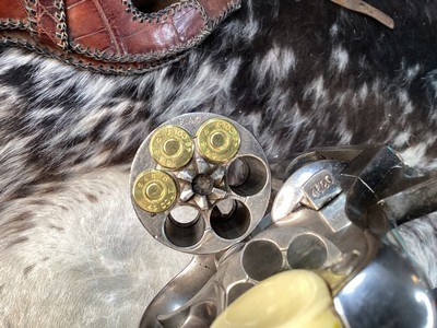 Colt 1909 New Service US Army DA Revolver, .45 Colt , Nickle , Ivory Grips, Period Western Holster,Gorgeous. Trades Welcome - Image 18 of 24