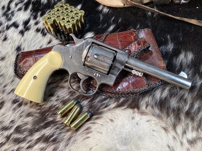 Colt 1909 New Service US Army DA Revolver, .45 Colt , Nickle , Ivory Grips, Period Western Holster,Gorgeous. Trades Welcome - Image 21 of 24