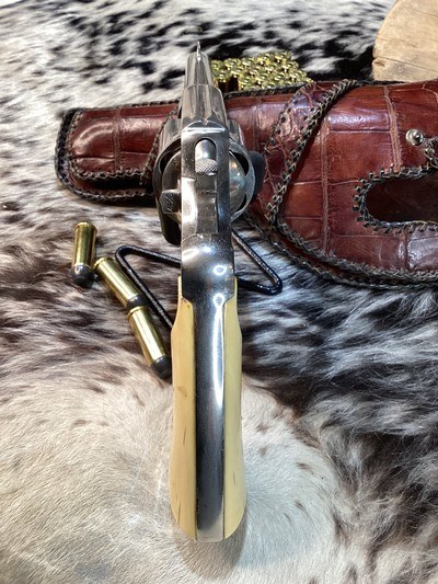 Colt 1909 New Service US Army DA Revolver, .45 Colt , Nickle , Ivory Grips, Period Western Holster,Gorgeous. Trades Welcome - Image 12 of 24