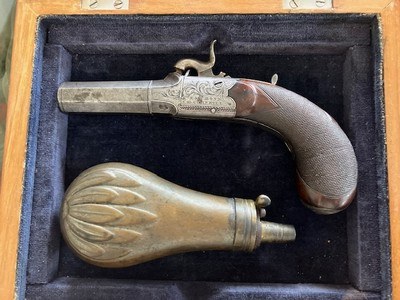 HIGH QUALITYE&W BOND OF LONDON CASED PISTOL. BOX LOCK , WITH FLASK