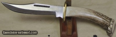 Custom Stag Handled Fighter Style Knife & Leather Sheath 