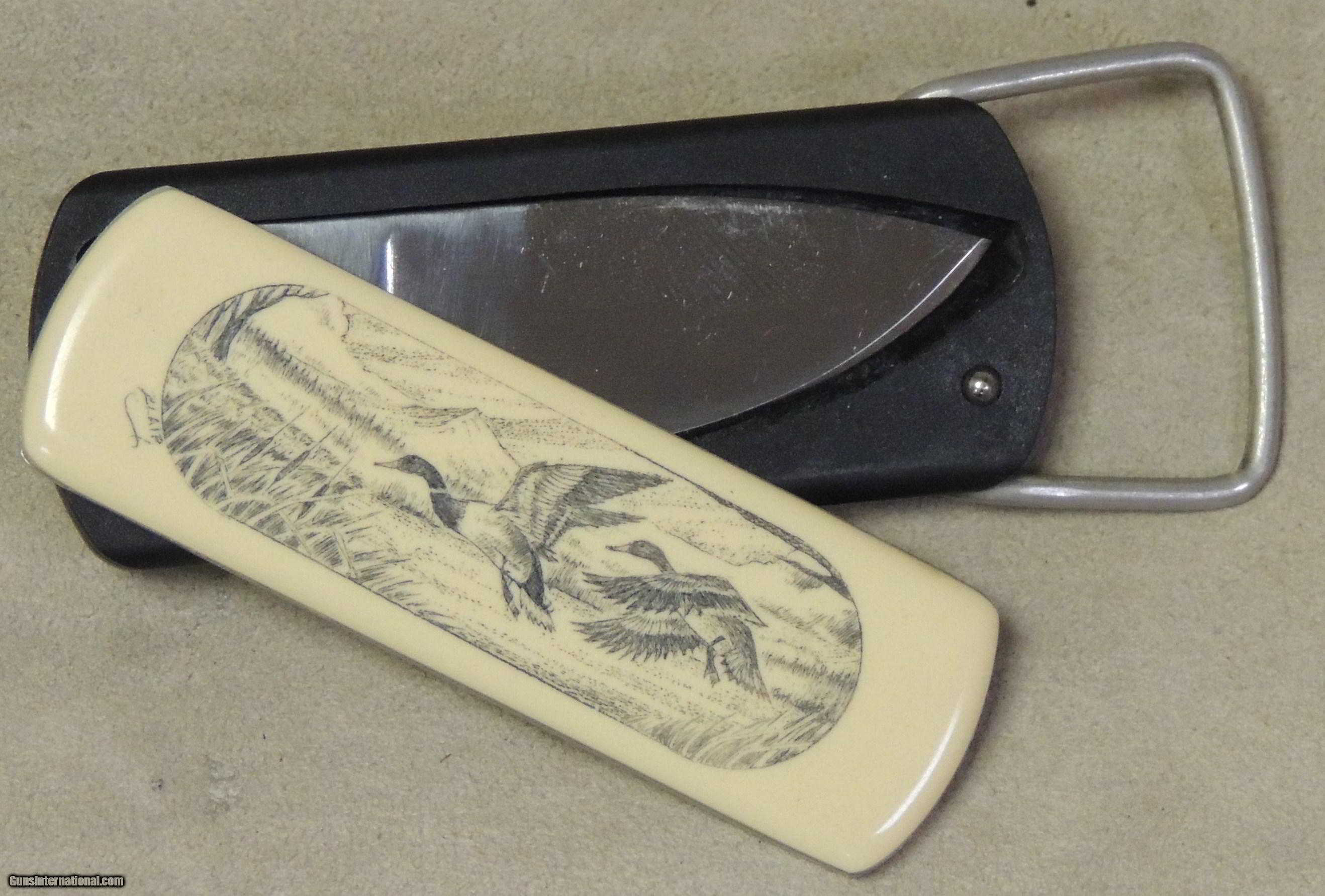 Gerber Touche` Slimline Belt Buckle Knife &quot;Landing Ducks&quot; Vintage NIB