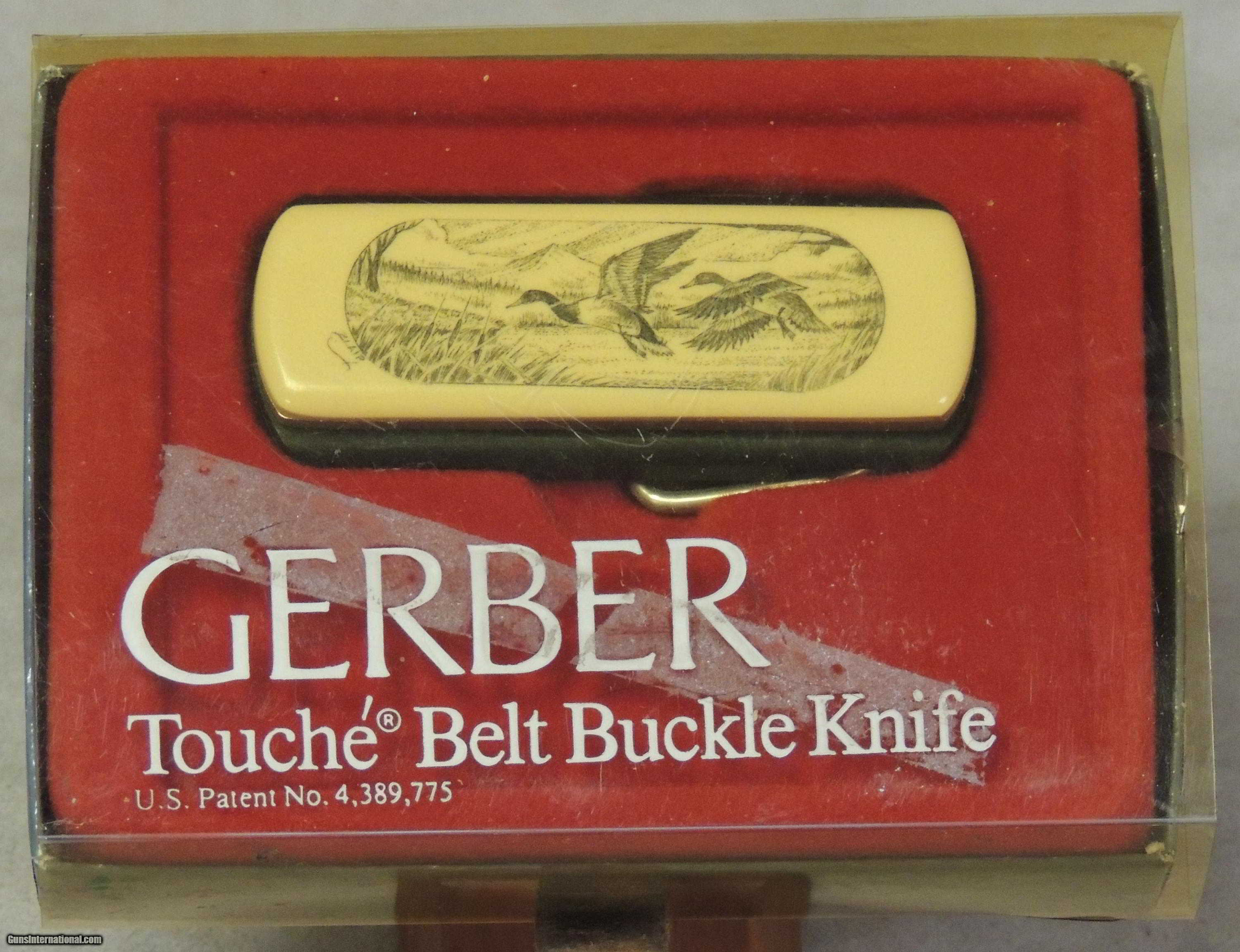 Gerber Touche` Slimline Belt Buckle Knife &quot;Landing Ducks&quot; Vintage NIB for sale