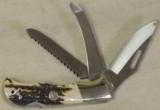 Beretta Stag Handle Big Game 3 Blade Knife NIB #JK304B02 - 1 of 5