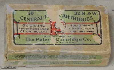 Peters Cartridge Co. .32 S&W Semi-Smokeless 82 Gr. Original Box of 34 Bullets
