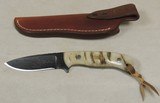 Nighthawk Custom Keith Murr Damascus & Ram Horn Model 325 Drop Point Knife & Leather Sheath NIB - 7 of 7