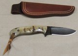 Nighthawk Custom Keith Murr Damascus & Ram Horn Model 325 Drop Point Knife & Leather Sheath NIB - 6 of 7