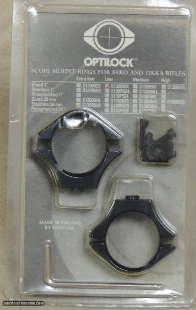 SAKO OptiLock Blued 1" Low Scope Mount Rings NIB #S1300924