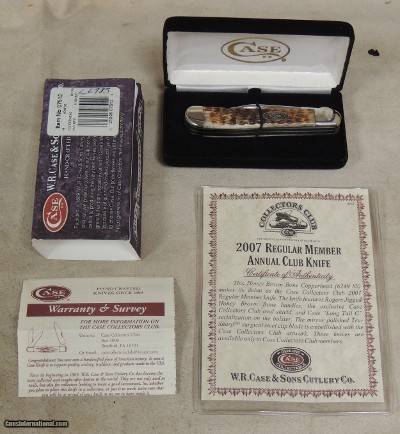 Case Knives Collectors Club 2007 Regular Member Honey Brown Bone Copperhead Knife #07512