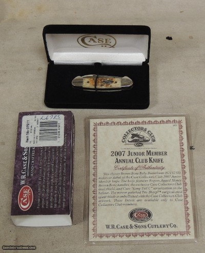 Case Knives Collectors Club 2007 Junior Member Honey Brown Bone Baby Butterbean Knife #07511