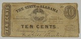 STATE OF ALABAMA 1863 10 Cents Note / Confederate Fractional Currency / Money