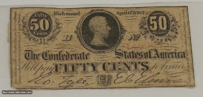 1863 50 Cents Confederate States of America Fractional Note / Money