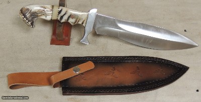 Custom Maker Spartan Type Blade Knife w/ Bone & Horn Inlay *Mosaic Pins