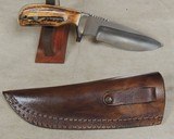 Unique Damascus Knives Custom Fixed Blade Stag Handle Knife & Leather Sheath - 2 of 4