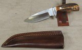 Unique Damascus Knives Custom Fixed Blade Stag Handle Knife & Leather Sheath