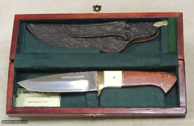 Mackrill Custom Knives #332 Fixed Blade Knife *Red Ivory Wood & Hippo Tooth *Presentation Case