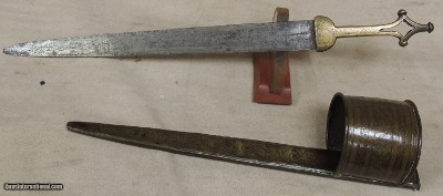 Taureg / Telek Arm Dagger Attributed To The Nupe Tribe w/ Beaten Brass Scabbard