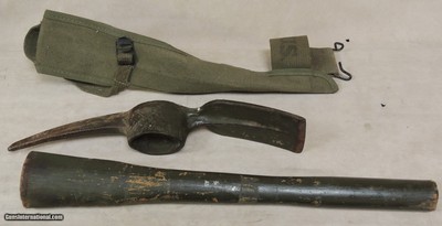Original WWII U.S. Army Pick Axe Marked U.S. PLUMB 1942 w/ Canvas Carrier
