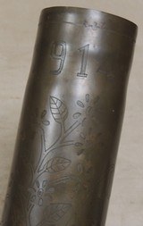 Pair of 75mm WW1 Trench Art *Brass Shell Vase Flower Artillery Marked 1914 & 1918 - 9 of 13