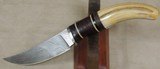 Jody Muller Knives Custom Damascus Trailing Point Blade with Ivory Handle & Sheath - 2 of 7