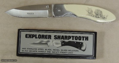 Explorer Sharptooth Bone Ivory Micarta / Scrimshaw Lock Back Folding Knive No. 11-397