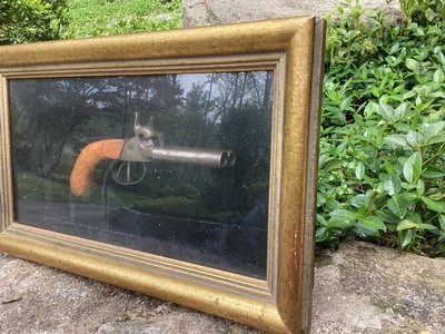 Double Barrel, Percussion Pistol in a Gold Framed Display Box - Image 6 of 7