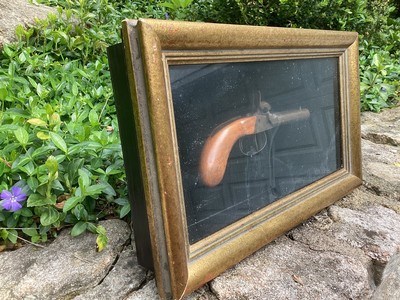 Double Barrel, Percussion Pistol in a Gold Framed Display Box - Image 7 of 7