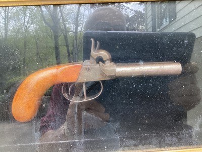 Double Barrel, Percussion Pistol in a Gold Framed Display Box - Image 2 of 7
