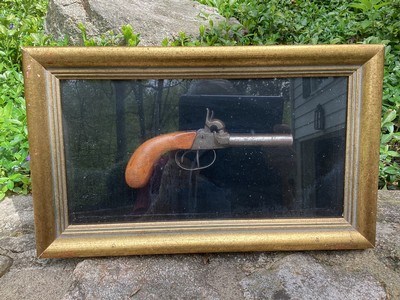 Double Barrel, Percussion Pistol in a Gold Framed Display Box - Image 1 of 7