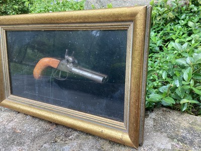 Double Barrel, Percussion Pistol in a Gold Framed Display Box - Image 4 of 7